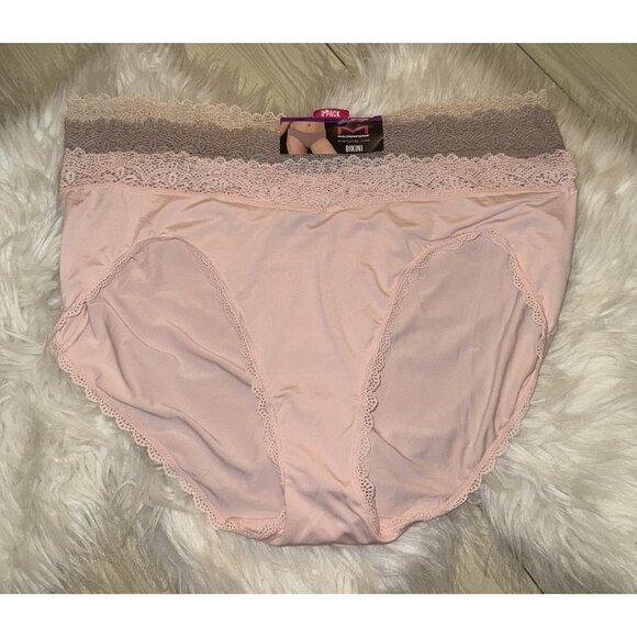 3 Pack Maidenform Everyday Luxe Bikini Panties Lace Trim Womens 2XL XXL DM3TBK - Picture 1 of 4